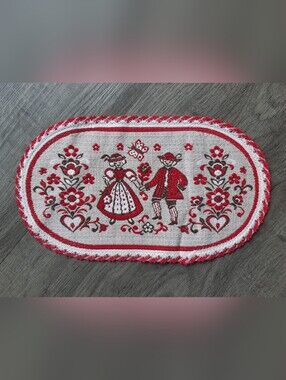 *3 for $20 deal* Red Folk Embroidered Runner with Scandinavian Folk Art Motif